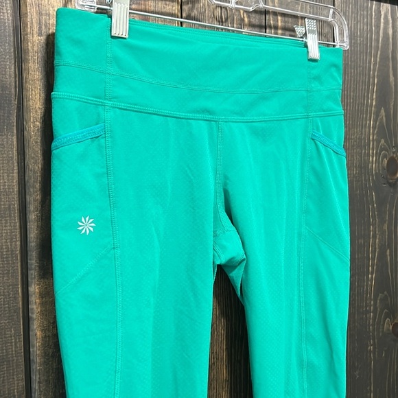 Athleta Dobby Be Free Knicker Leggings S‎ Green Cropped Stretch Activewear - Picture 2 of 9